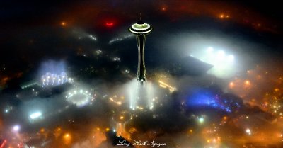 Space Needle above the fog, Pacific Science Center, Seattle Center, Seattle, Washington 505  