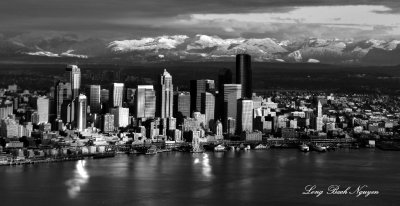 Seattle Skyline, Great Wheel, Spokane Viaduct, Elliott Bay, Cascade Mountains, Washington 079 