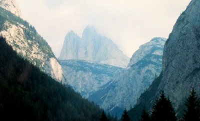 Three Peaks of Lavaredo and Refuge Locatelli, Sesto, Dolomites, Trentino-Alto Adige, Italy, Europe 1988 