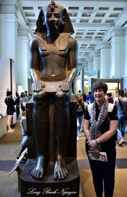 Katherine and Egyptian Statue British Museum London 118  