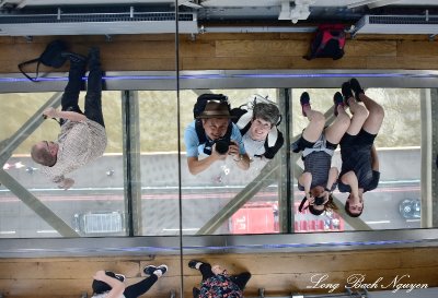 Katherine and Long on glass floor of Tower Bridge Walkway London 377  