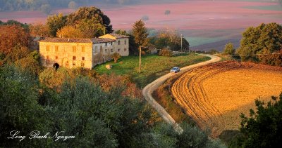 Leaving at sunrise on farm house in Monteriggioni Tuscany Italy 041 