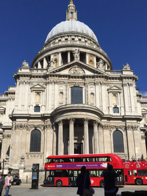 St. Paul's with a couple of classic London buses in front