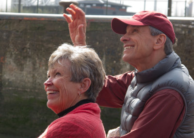 Rachel and Jim wave to tanker crew