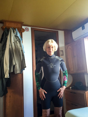 Trying on the wet suit
