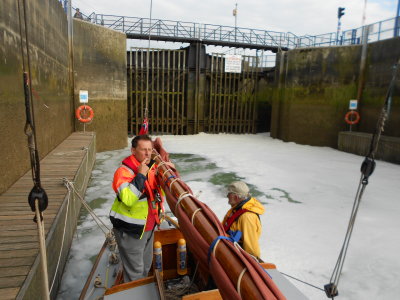 Nancy gets a bubble bath in the lock at Eastbourne
