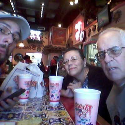 February 2015  Bachi and Pops and Ben at Rosa's Cafe