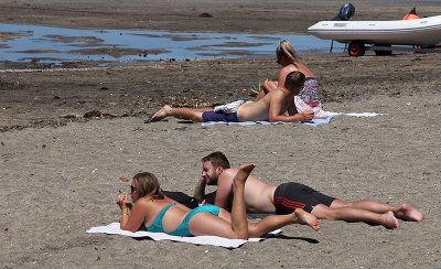 2 Pairs sunbathing at the beach