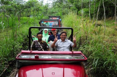 Our Jeep tour climbing the lower slopes of Merapi Volcano