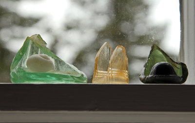 beach glass on a windowsill