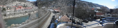 L to R -- Hot springs, river, train station, town