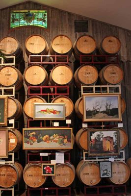 A Wall of Wine Barrels & Original Art