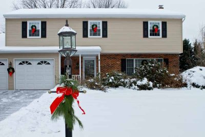 Our House in Snow at Christmastime