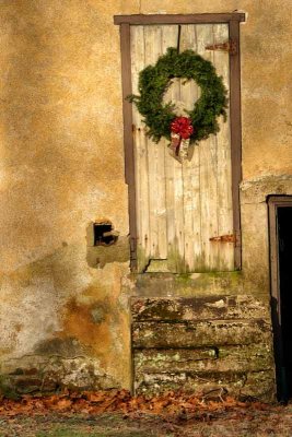 Old Barn Door at Christmastime