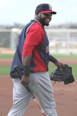 Big Papi, after standing around in the back of the group during stretching warmups.