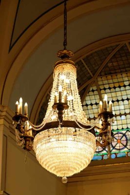Glass chandeliers are found throughout the historic church.
