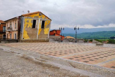 A piazza near the church - notice the tilted facade!