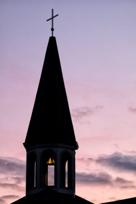 Church Steeple & Bell at Sunset