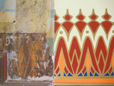 Decoration of the synagogue before and after restoration