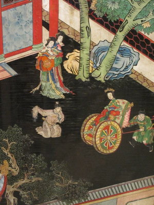 China.Detail of  Coromandel screen. Late 17th century
