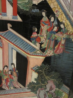 China.Detail of  Coromandel screen. Late 17th century