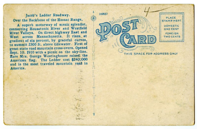 Worden's Bend, Jacob's Ladder Roadway, West Beacket, Mass. reverse