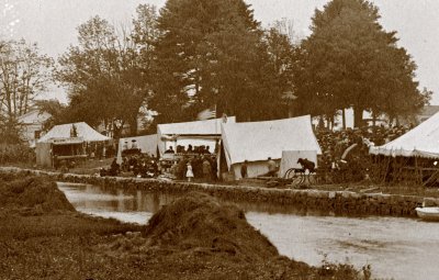 Head of Westport with tents - detail