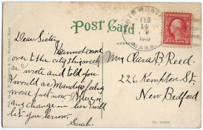 Post Office, Westport, Mass. (Head) reverse
