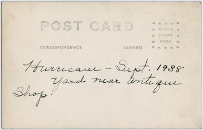 Brattleboro 1938 Hurrricane - Putney Road 81 reverse (typical of this card set)