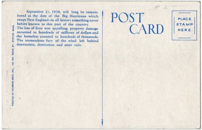 Great New England Hurricane of 1938 cards - typical reverse