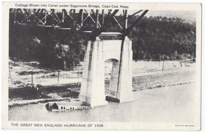 Great New England Hurricane of 1938 - Cottage Blown into Canal under Sagamore Bridge