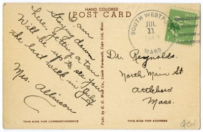 West Wharf, Westport Point, Mass. (E.D. West, hand colored) reverse