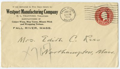 Westport Manufacturing Co. envelope 14-Jan-1926