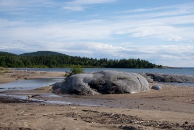 Lake Superior beach with glacially smoothed outcrops