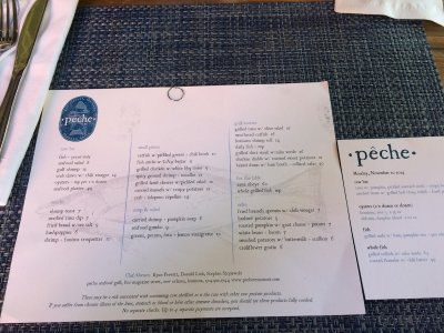 The menu at Peche