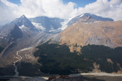 at cliff's edge, looking southwest to Snow Dome and Dome Glacier