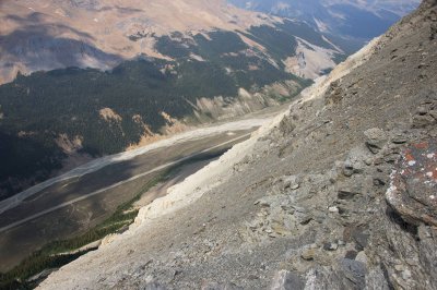 Looking down (northwest) from the cliff's edge