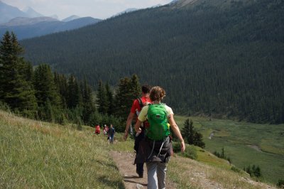 young hiker in a backpack