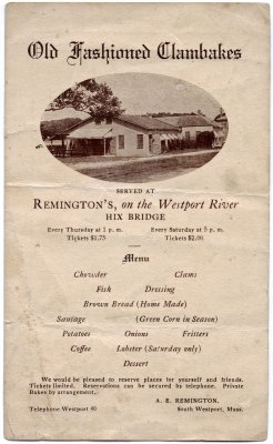 Old Fashioned Clambakes served at Remington's, on the Westport River