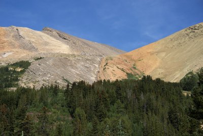 gray limestone, apricot-colored dolomite