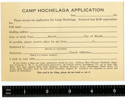 Camp Hochelaga 1932 application card