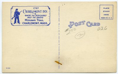Charlemont Inn Since 1787 on the Mohawk Trail reverse