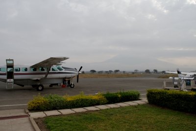 boarding flight to Loliondo airstrip, eastern Serengeti