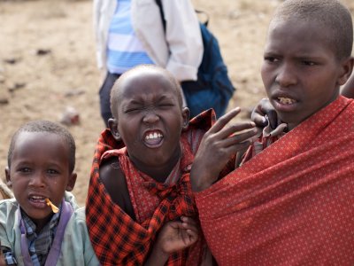 Maasai kids making faces for the camera