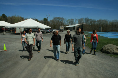 Permaculture class marching across the parking lot