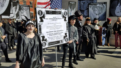 Lady Liberty is dressed in mourning