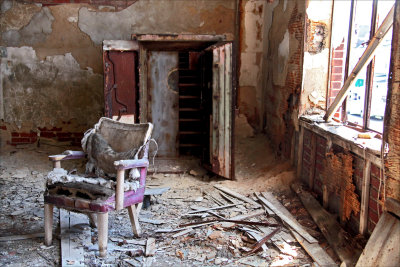 Old chair and safe.