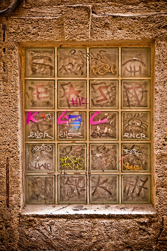 Graffiti covered window