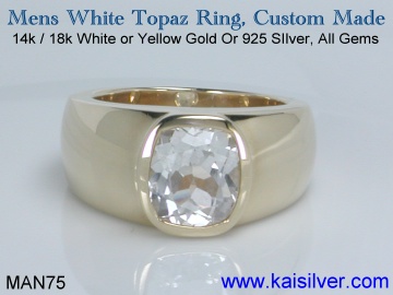 MAN75 Mens White Topaz Ring, Gold or Silver Topaz Rings For Men