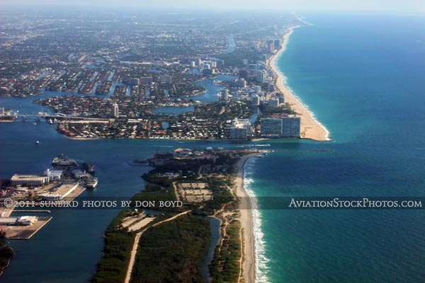 2011 - John U. Lloyd State Park and Port Everglades Inlet landscape aerial stock photo